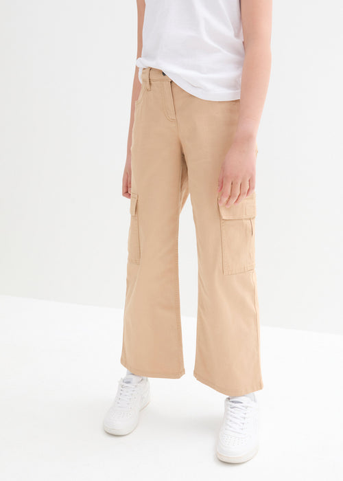 Dekliške hlače s cargo žepi in širokimi hlačnicami