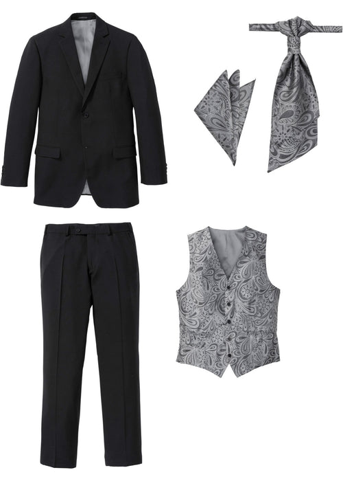 5-delna obleka: suknjič, hlače, telovnik, plastron in vtični robček