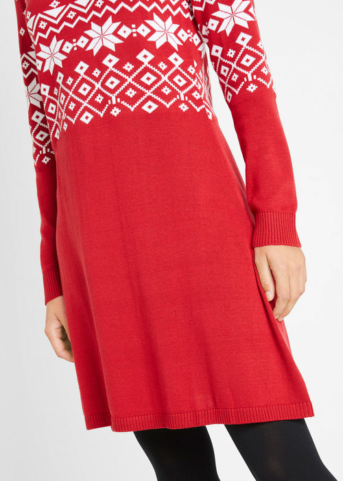 Pletena obleka z razširjenim spodnjim robom z norveškim vzorcem