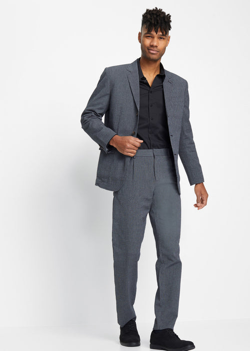 2-delna moška obleka iz mečkanke: suknjič in hlače v ozkem kroju