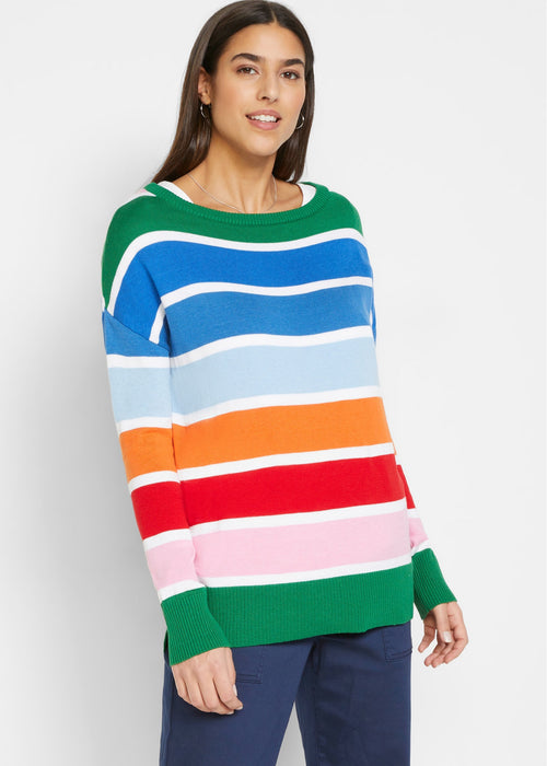 Lahek pulover s kontrastnimi črtami