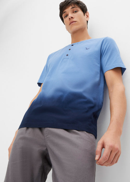 Majica z okroglim ovratnim izrezom z gumbki, kratkimi rokavi, barvnim prelivom in ekološkim bombažem