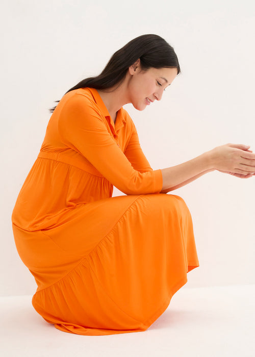 Midi obleka za nosečnost in dojenje z ovratnikom