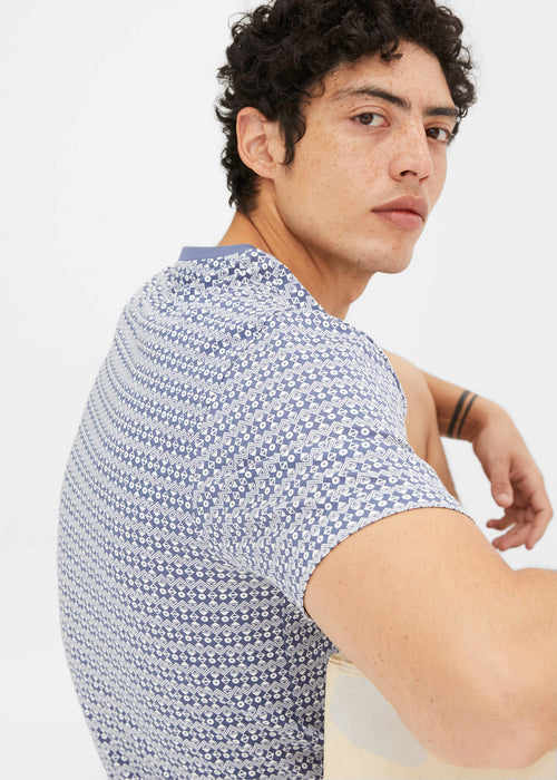 Majica z okroglim ovratnim izrezom z gumbki, kratkimi rokavi in ekološkim bombažem z minimalističnim potiskom