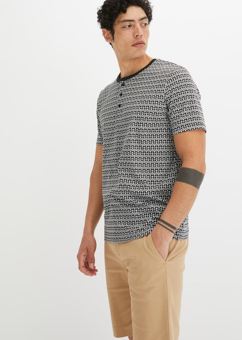 Majica z okroglim ovratnim izrezom z gumbki, kratkimi rokavi in ekološkim bombažem z minimalističnim potiskom