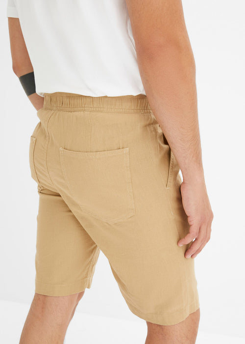 Chino bermuda hlače z deležem lanu in elastičnim pasom v klasičnem kroju