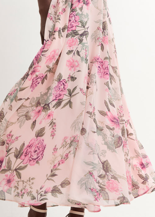 Obleka iz šifona s čipko in cvetličnim potiskom