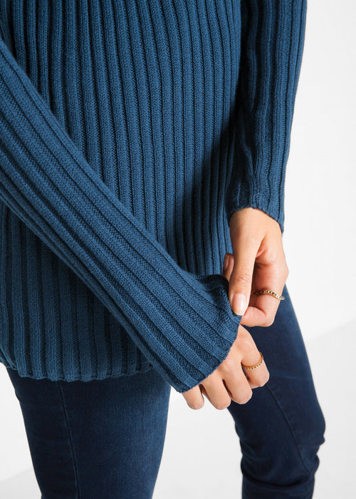 Rebrast pulover s pokončnim ovratnikom