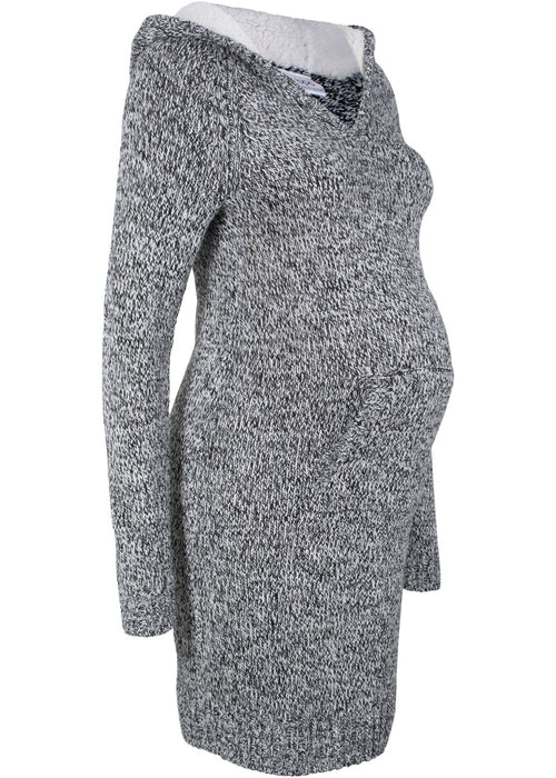 Pletena obleka za nosečnost s podloženo kapuco