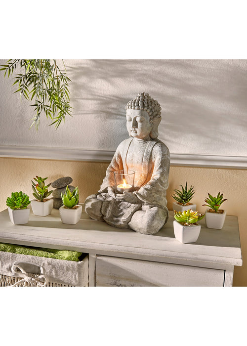 Okrasna figura Buda s svečnikom za čajne svečke