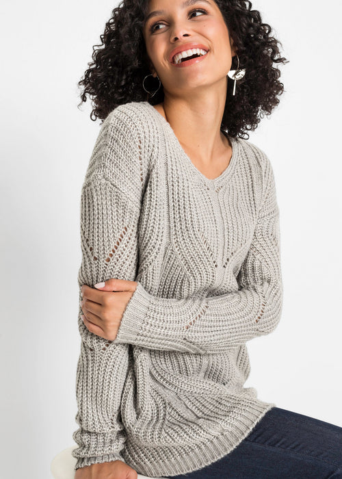 Pleten pulover z V-izrezom
