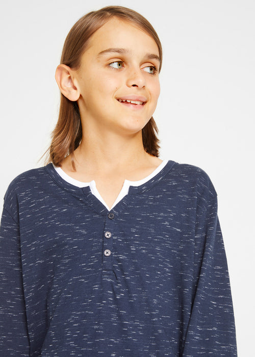 Fantovska majica z okroglim ovratnim izrezom z gumbki v dvoplastnem videzu