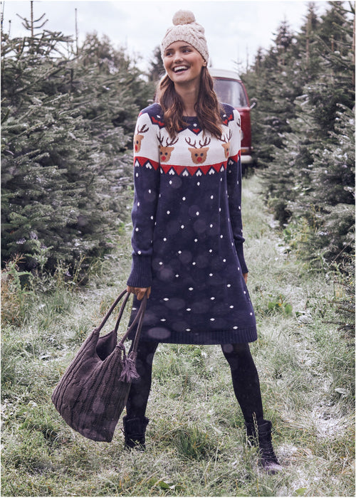 Božična pletena obleka s severnim jelenom