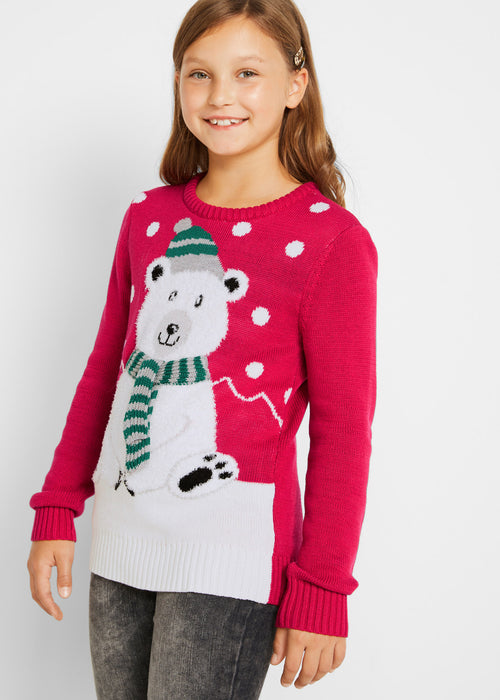 Pleten pulover z zimskim motivom za malčke