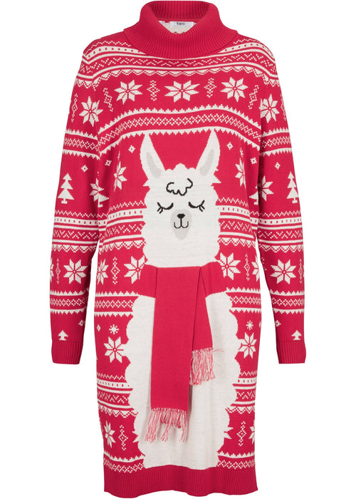 Božična pletena obleka z živalskim motivom