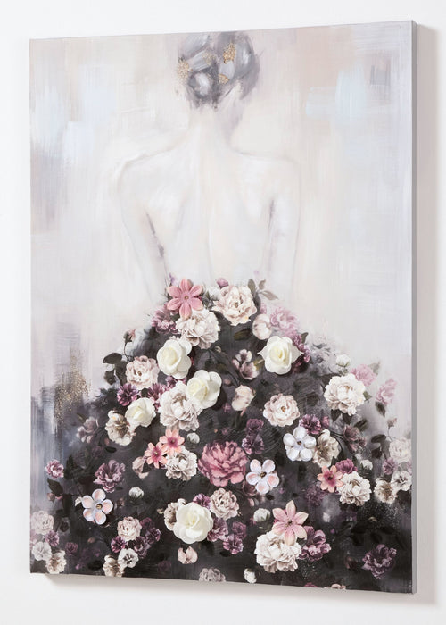 Slika ženska s cvetlično obleko
