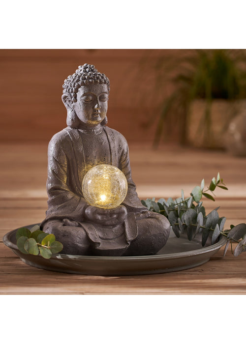 Solarna okrasna svetilka Buda s svetlečo kroglo