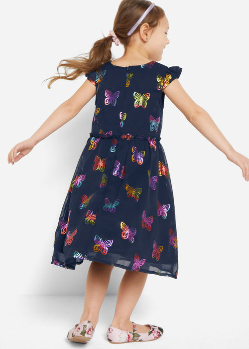Svečana dekliška obleka iz šifona s potiskom metuljev