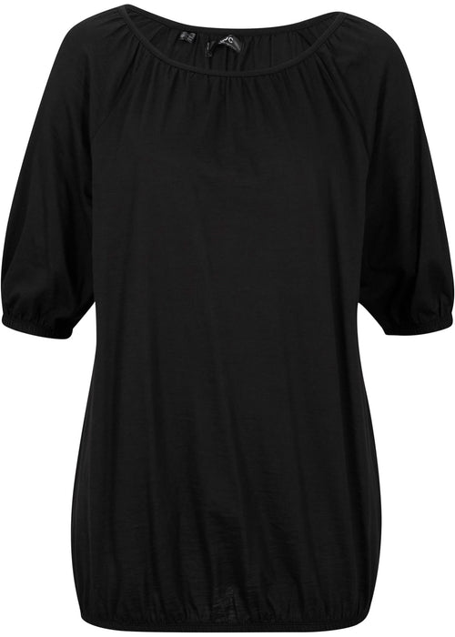 Bombažna melirana majica z elastiko in kratkimi rokavi