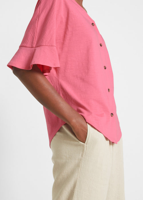 Bombažna bluza iz trikoja z letvijo z gumbi