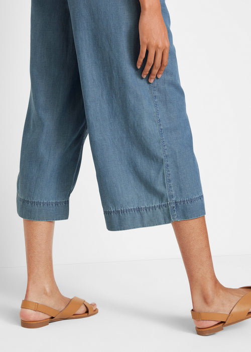Široke culotte hlače s širokim udobnim pasom iz lahkega kepra