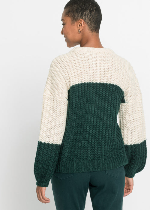 Pleten pulover z barvnimi kontrasti