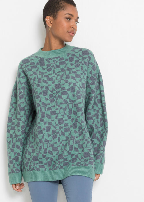 Dolg pleten pulover z geometričnim vzorcem