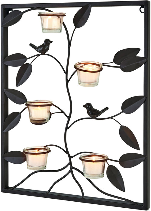 Stenski svečnik s pticami in listi