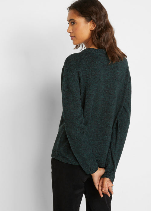 Pleten pulover z okroglim izrezom v meliranem videzu