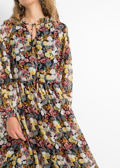 Dolga obleka z recikliranim poliestrom in cvetličnim potiskom