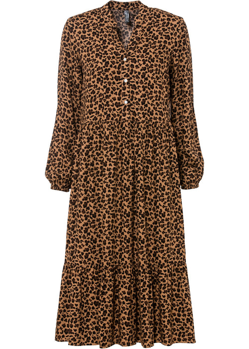 Srajčna obleka iz trajnostne viskoze z leopardjim vzorcem