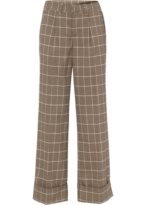 Krojene hlače s pepitastim vzorcem in širokimi hlačnicami