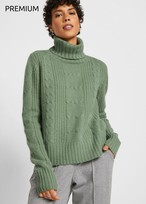 Volnen pulover z deležem kašmira po Good Cashmere Standard®-u in kitastim vzorcem