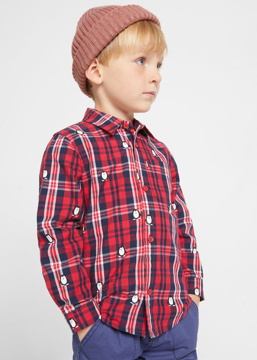 Fantovska karirasta srajca z dolgimi rokavi s potiskom v ozkem kroju