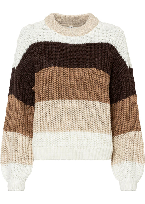 Črtast grobo pleten pulover