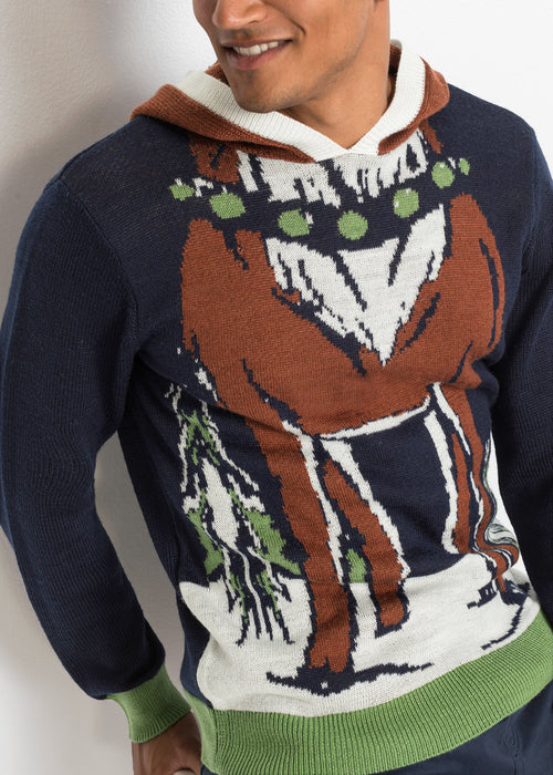 Moški pulover s kapuco in božičnim motivom iz recikliranega poliestra