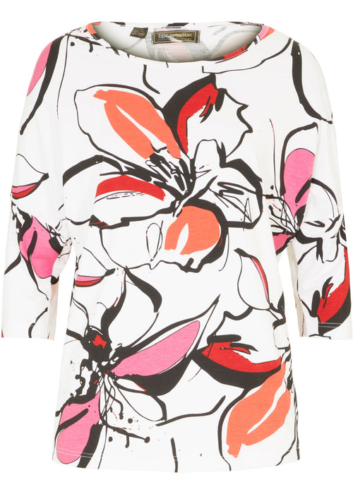 Majica z netopirskimi rokavi in cvetličnim potiskom