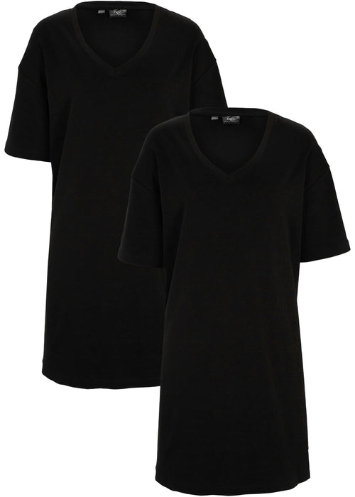 Obleka v kroju majice z V-izrezom v ohlapnem kroju (2 kosa)