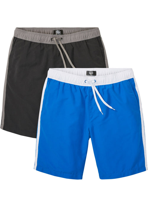Bermuda hlače za na plažo s stranskimi črtami v klasičnem kroju (2 kosa)
