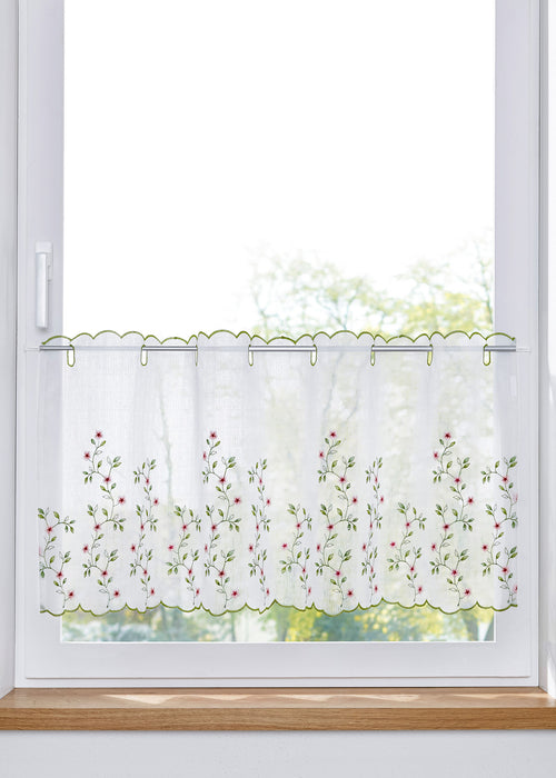 Polovična zavesa s cvetlično vezenino