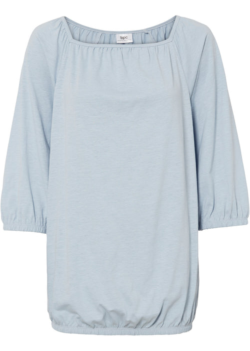 Bombažna majica s kvadratnim izrezom, elastiko na spodnjem robu in kratkimi rokavi