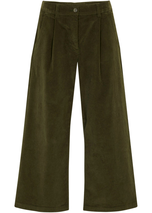 Široke stretch žametne culotte hlače z udobnim pasom v 7/8-dolžini