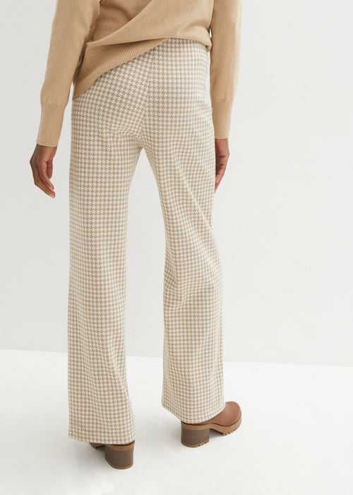 Stretch hlače s pepitastim vzorcem s širokimi hlačnicami