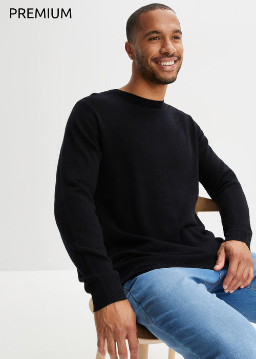 Volnen pulover z deležem kašmira po Good Cashmere Standard®-u z okroglim izrezom iz kolekcije Premium