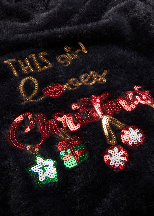 Pulover z odkritimi ramami z božičnim motivom