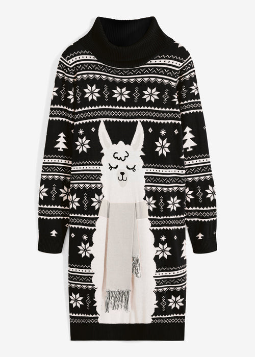 Božična pletena obleka z živalskim motivom
