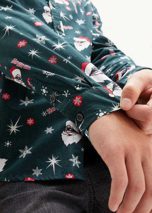 Fantovska srajca z dolgimi rokavi z božičnim motivom v ozkem kroju