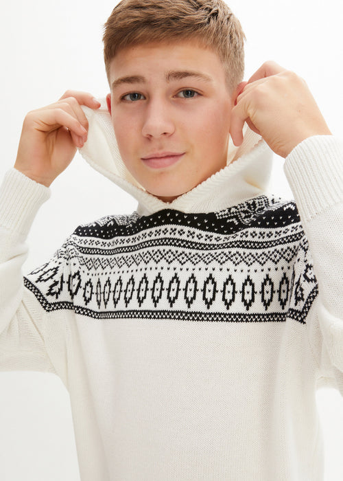 Fantovski pleten pulover s kapuco