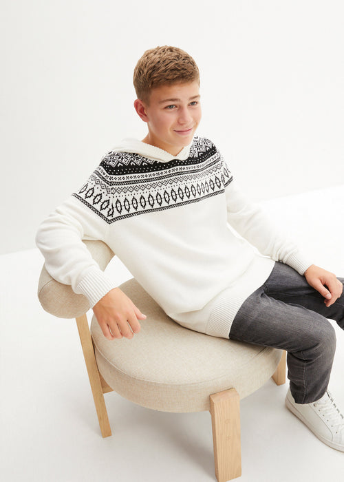 Fantovski pleten pulover s kapuco