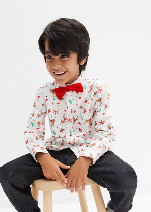 Fantovska srajca z dolgimi rokavi z božičnim motivom in metuljček v ozkem kroju